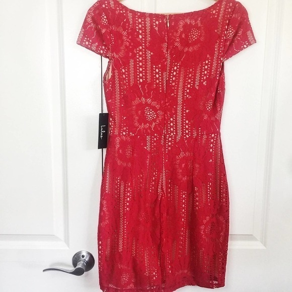 Lulu's NWT Red Lace Bodycon Mini Dress Date S - Picture 7 of 9